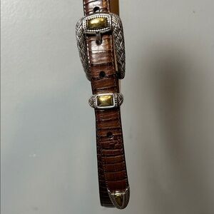 Brown Leather Belt with Silver and Gold Accents